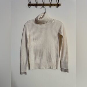 NAADAM Women's Ribbed Off White Cream Turtleneck Pullover Cashmere XS $475